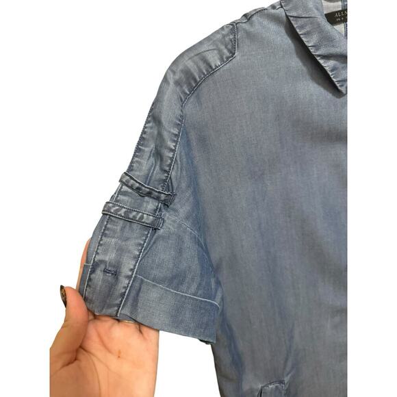 Allsaints Mel Dress Button Down Short Sleeves Mini Light Indigo Blue Size 4 - Picture 8 of 14